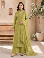 Embroidered star georgette palazzo suit set with dupatta