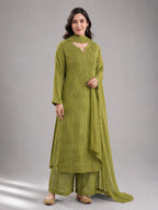 Embroidered star georgette palazzo suit set with dupatta
