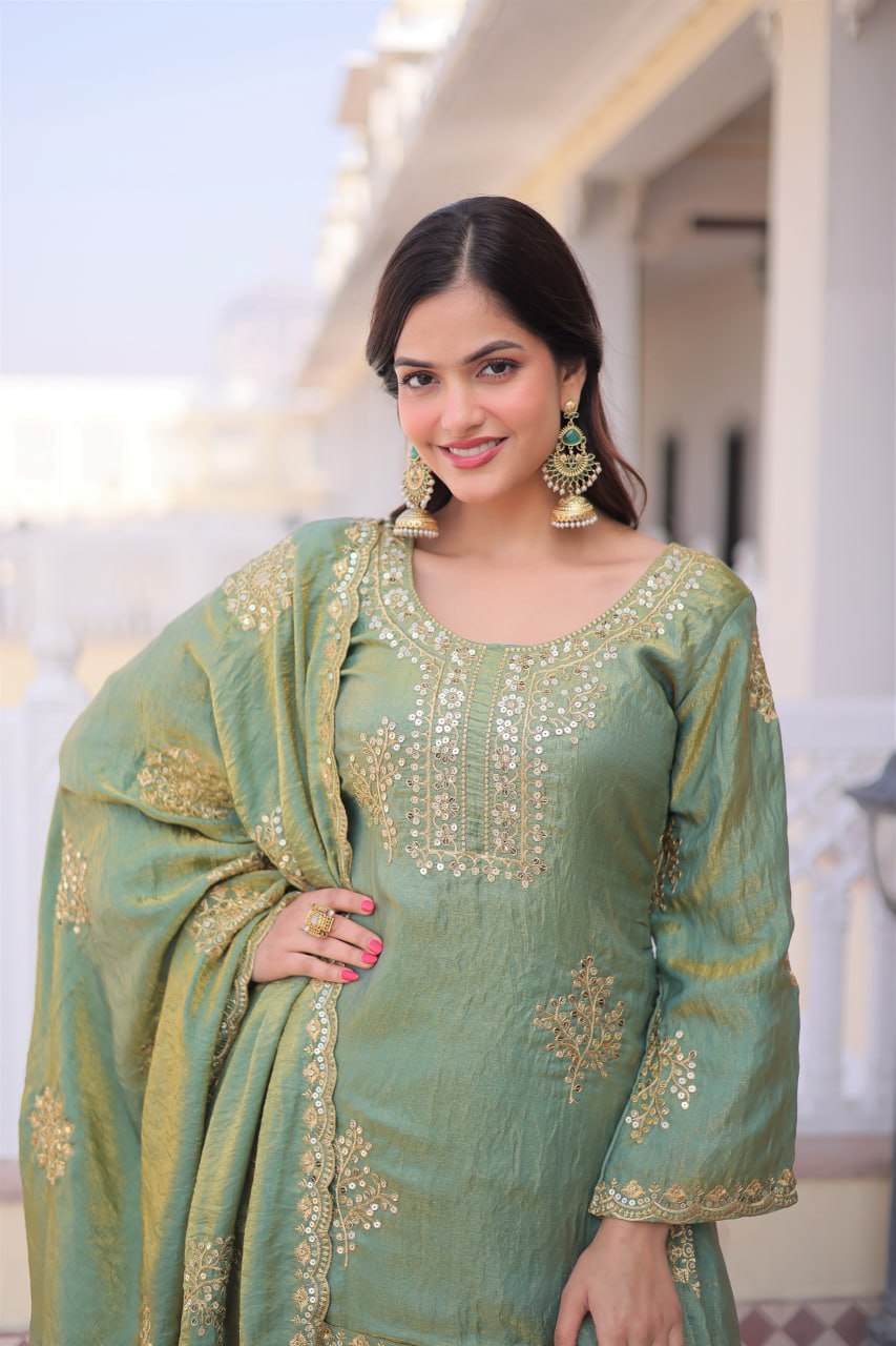 Sage Gray zari sequins embroidered Fendi Crush sharara set