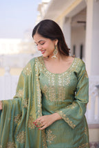 Khushi Lifestyle Sage Gray Fendi Crush embroidered sharara set