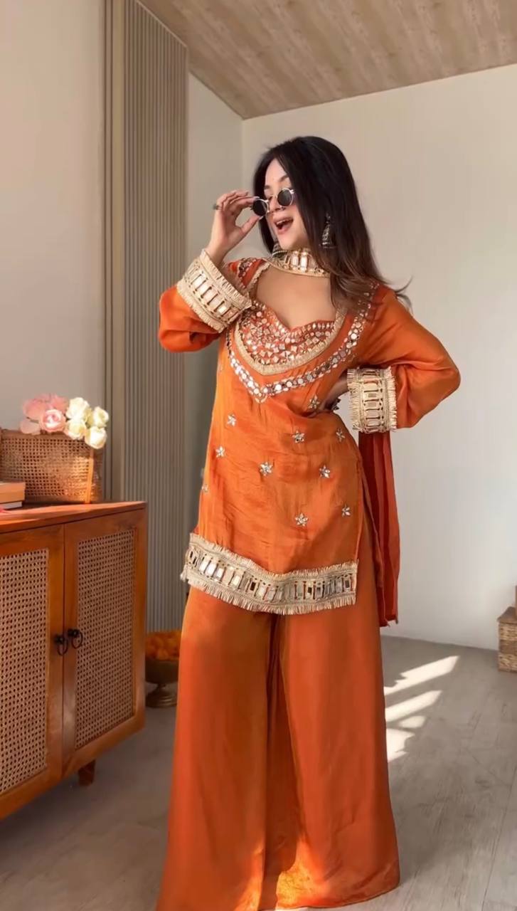 Real Mirror Work Fendy Silk Sharara Set