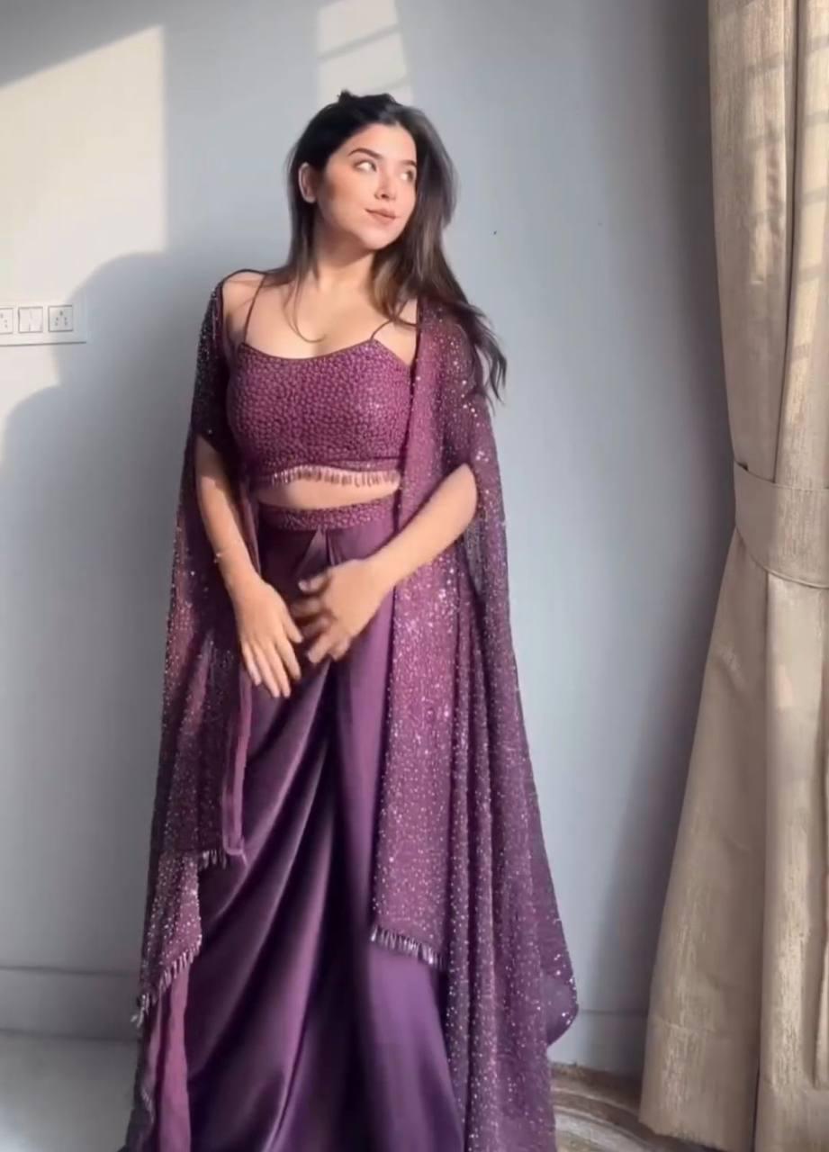 Sequin embroidered shrug, tube choli and draped skirt set - ETI-003 - product image 1