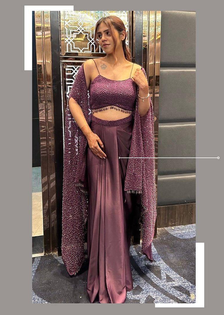 Sequin embroidered shrug, tube choli and draped skirt set - ETI-003 - product image 4