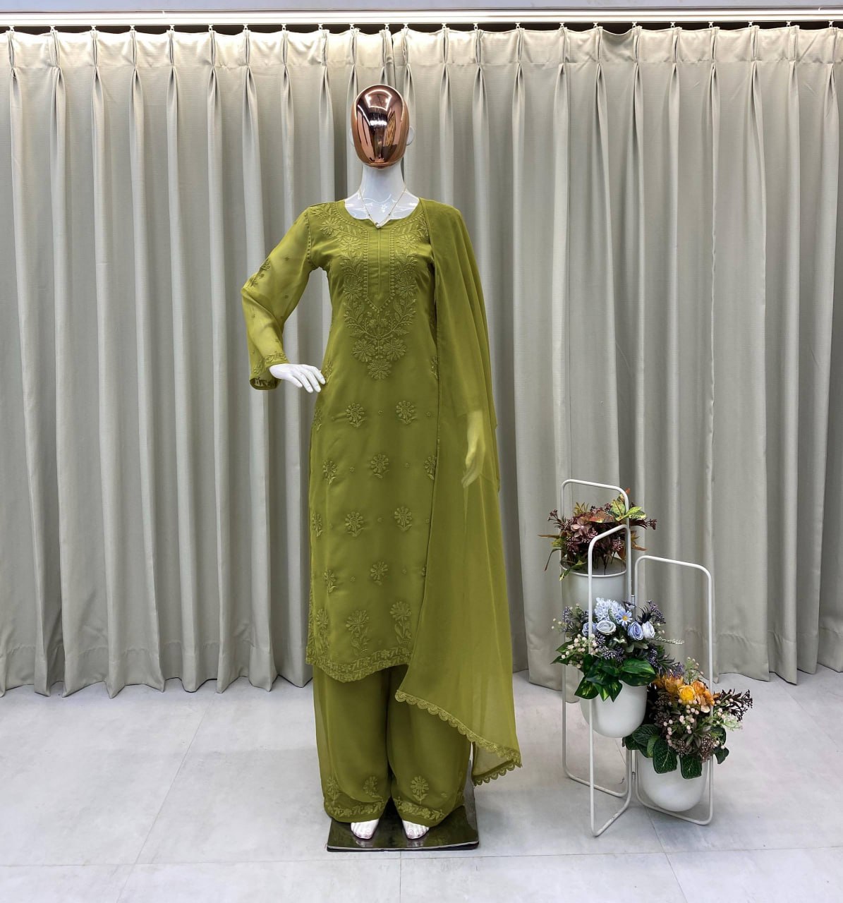 Embroidered Star Georgette palazzo suit set with dupatta - ETI-002 - product image 4