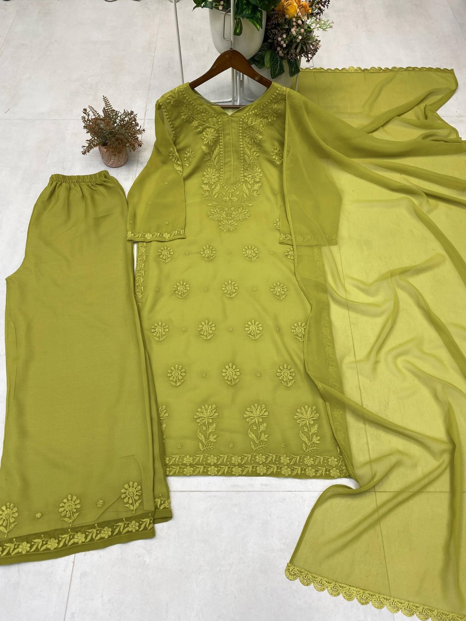 Embroidered Star Georgette palazzo suit set with dupatta - ETI-002 - product image 3