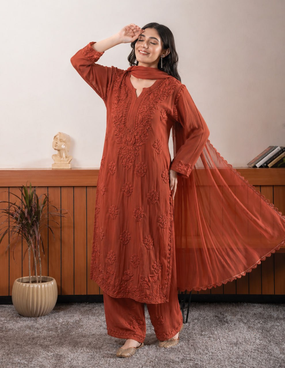 Embroidered Star Georgette palazzo suit set with dupatta - ETI-002 - product image 6