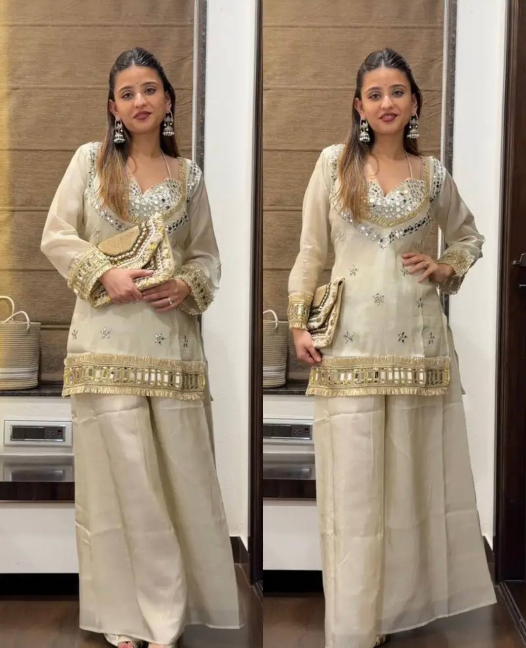 Real Mirror Work Fendy Silk Sharara Set