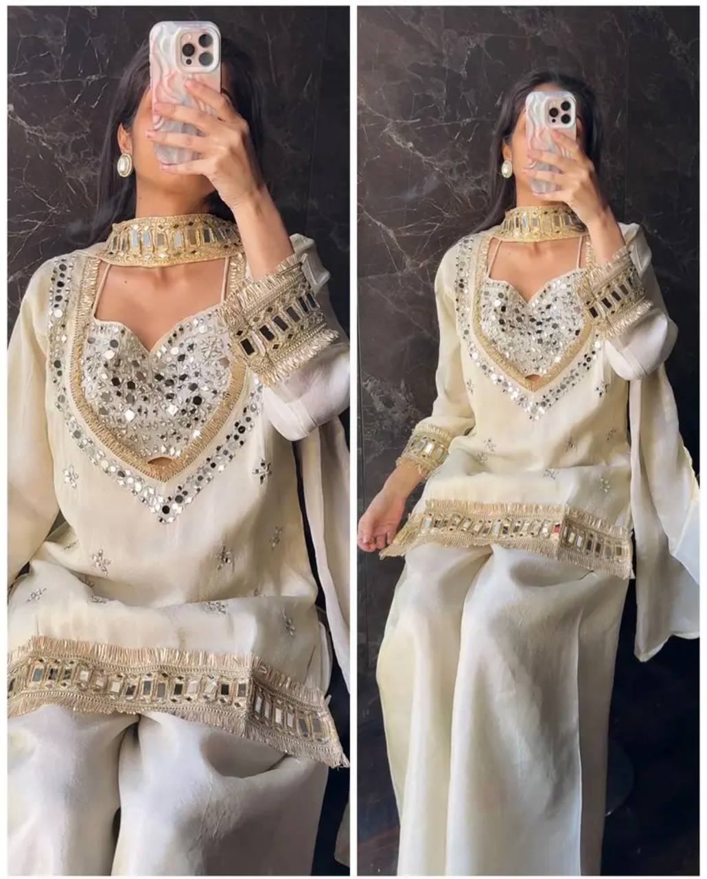 Real Mirror Work Fendy Silk Sharara Set