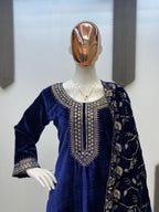 Sequin embroidered velvet kurta pant set with dupatta - KUR-002 - image 13
