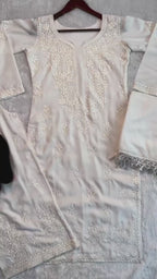 Video of Champagne Sand Maslin embroidered palazzo suit set with dupatta
