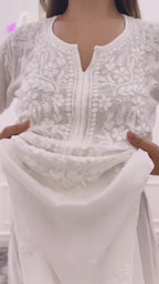 Video showing ETI-001 Maslin palazzo suit set with cotton thread embroidery