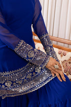 Blue embroidered georgette kurta sharara set with dupatta - product photo 3
