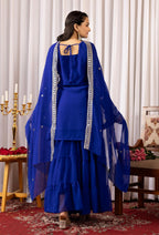 Blue embroidered georgette kurta sharara set with dupatta - product photo 6