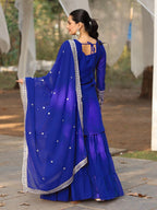 Blue embroidered georgette kurta sharara set with dupatta - product photo 7
